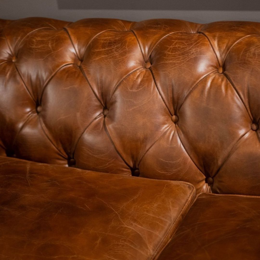 Chesterfield Aged Full Grain Leather 3 Seater Brown image 8